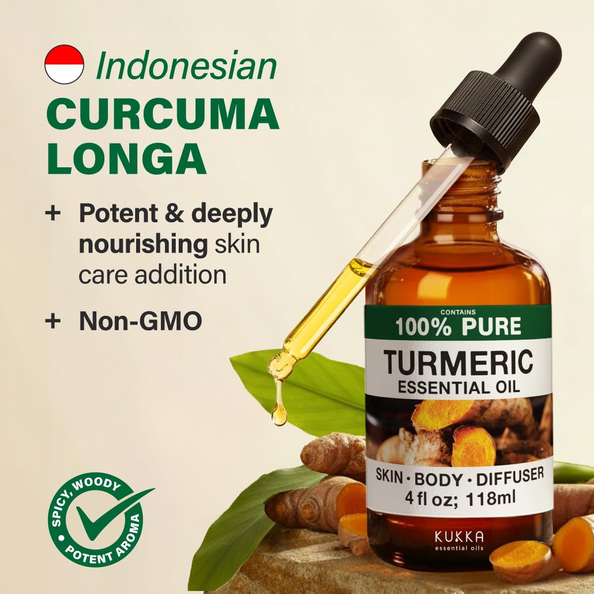 100% Pure Turmeric Oil - 4 Fl Oz Turmeric Essential Oil for Hair, Skin, Diffuser, Aromatherapy & DIY Soap Making Scent