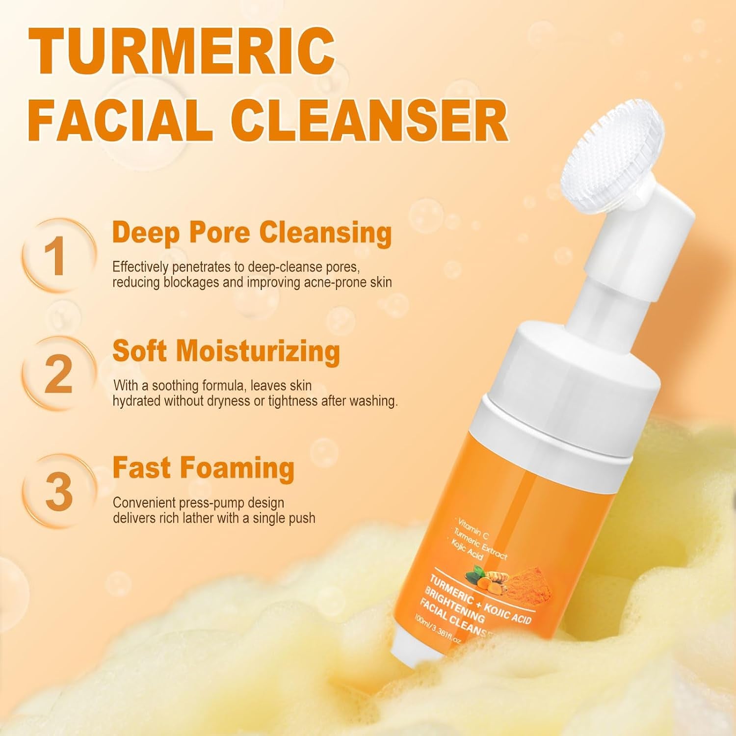 Turmeric Wash and Care 4 Piece Set,Turmeric Skincare Set: Turmeric Facial Cleanser,Cleansing Pad,Soap Bar & Essential Oil, Deep Cleansing for Face & Body