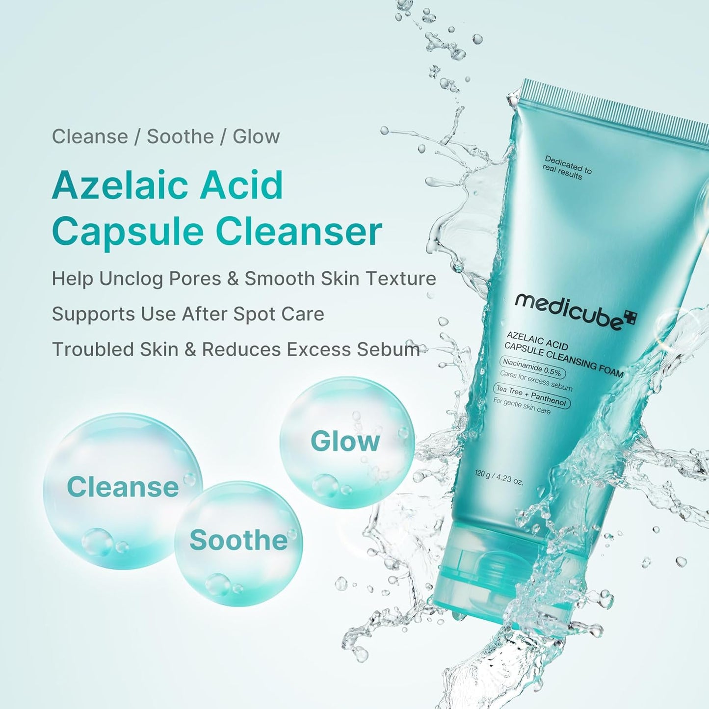 Facial Cleanser Azelaic Acid Capsule Foam Cleanser | Soothing Daily Cleansing Foam for Troubled Skin & Excess Sebum Control | Korean Skincare, 4.23 Oz